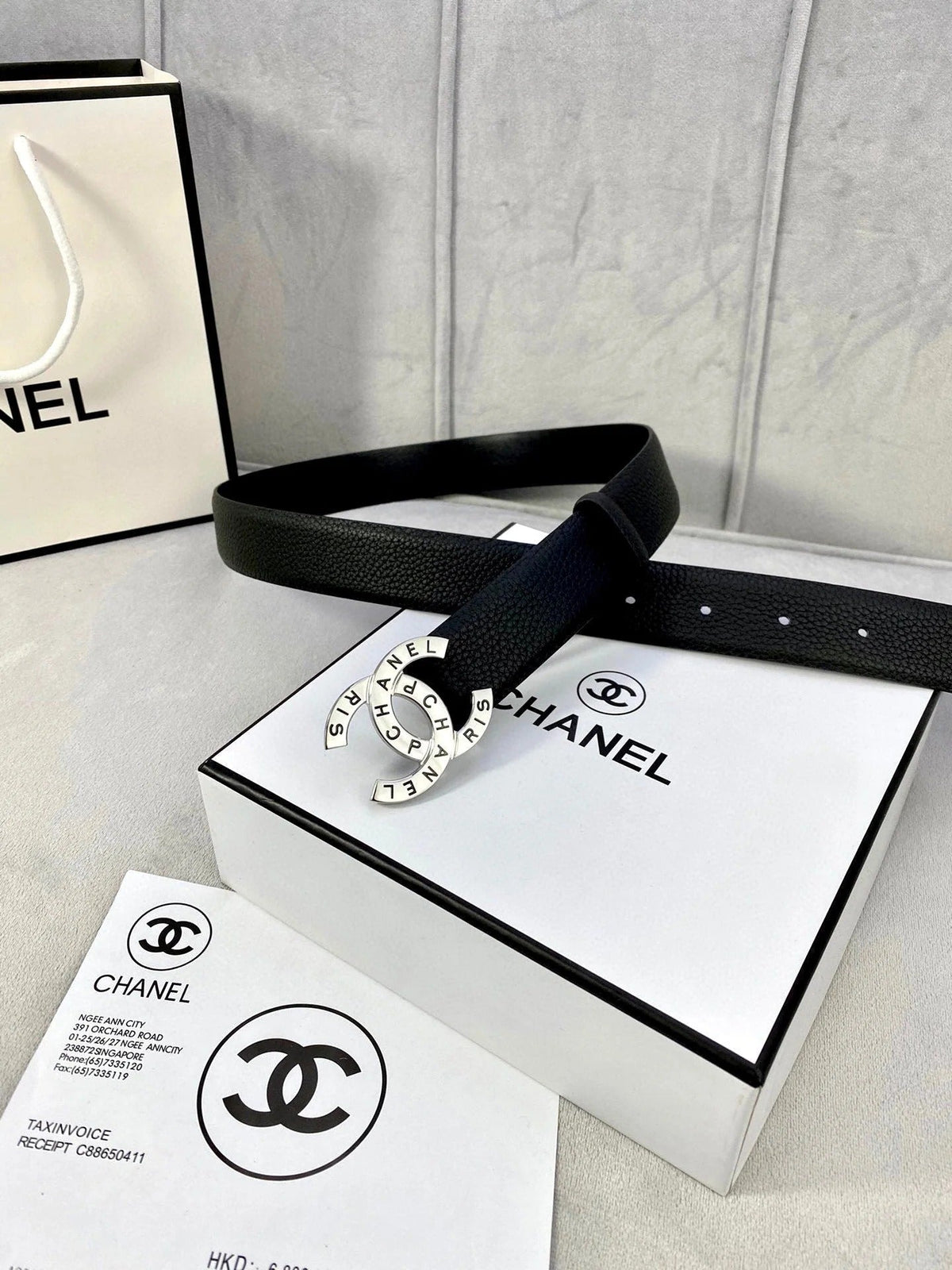 CC 30MM BELT IN BLACK SMOOTH CALFSKIN WITH SILVER HARDWARE