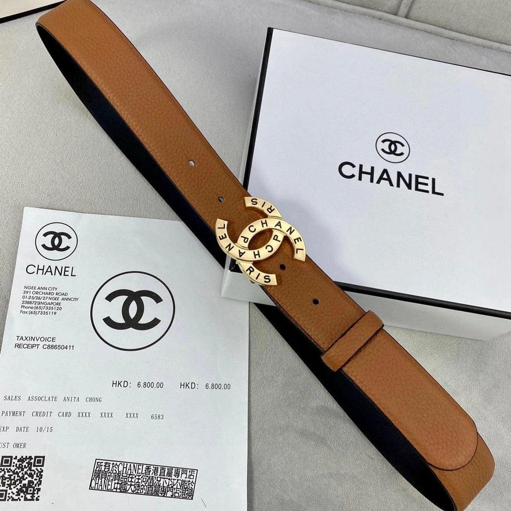 CC 30MM BELT IN BRONZE BROWN SMOOTH CALFSKIN WITH GOLD HARDWARE
