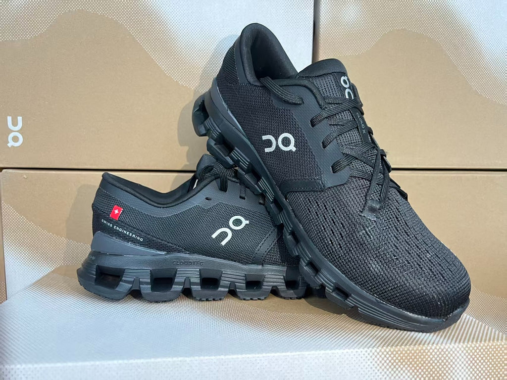 On Cloud X 4 Men's Running Shoes Triple Black Breathable Lightweight Athletic Sneakers