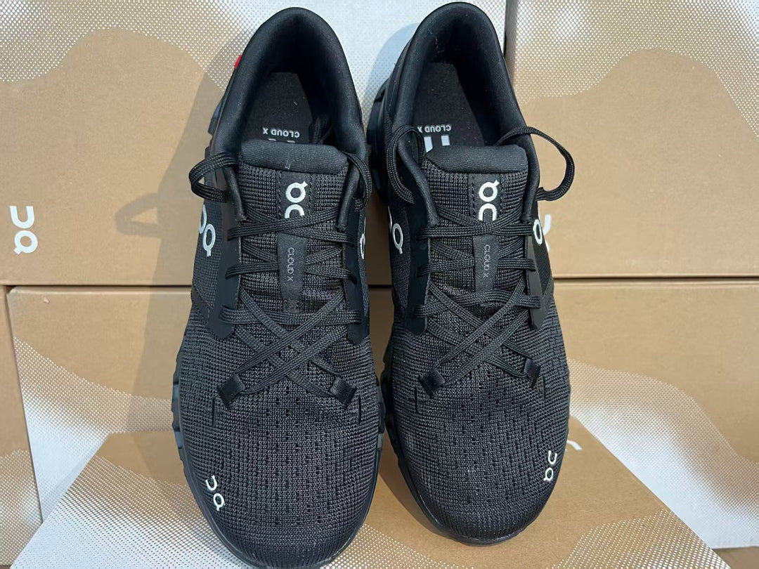 On Cloud X 4 Men's Running Shoes Triple Black Breathable Lightweight Athletic Sneakers