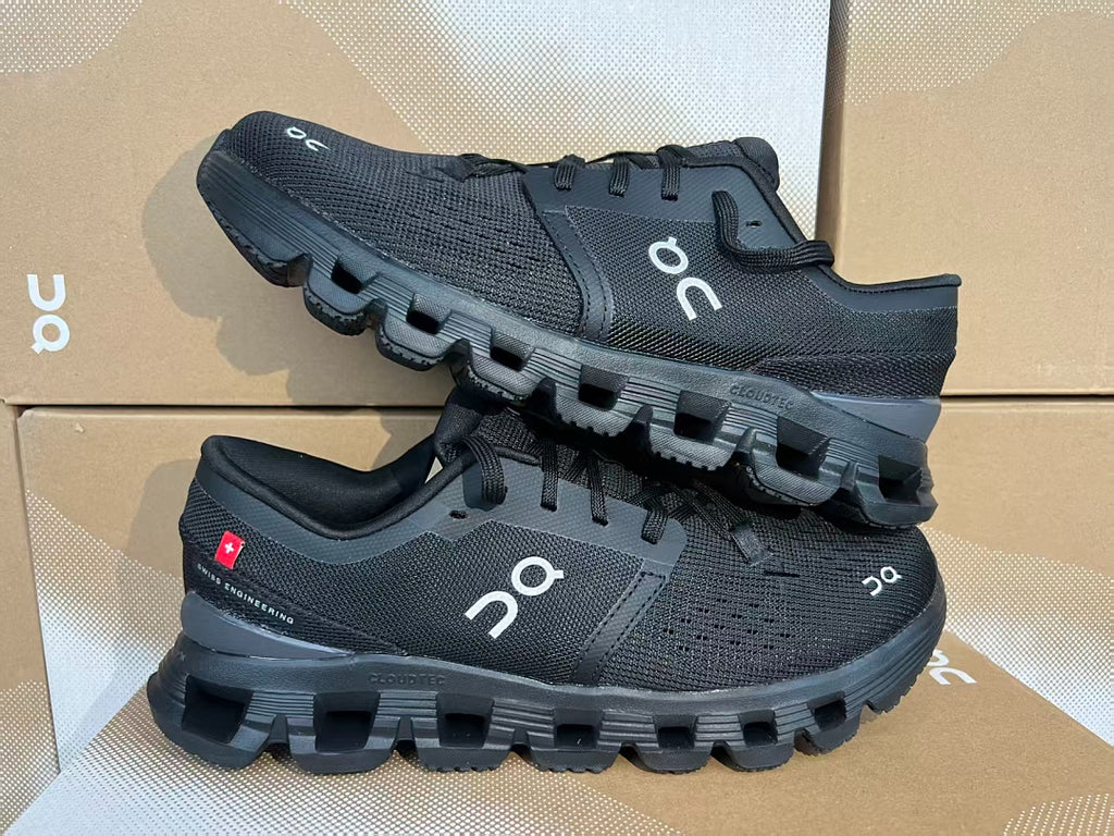 On Cloud X 4 Men's Running Shoes Triple Black Breathable Lightweight Athletic Sneakers