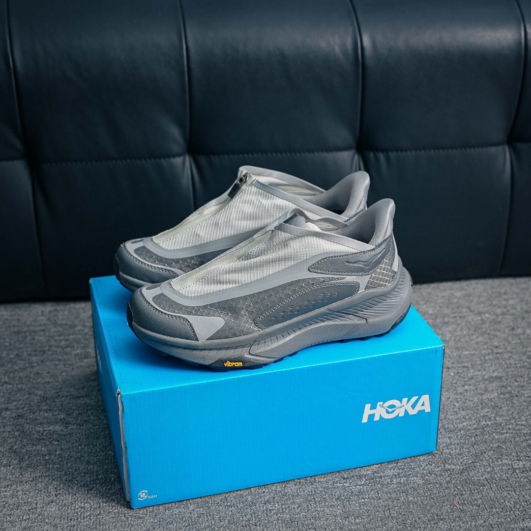 HOKA "Cool Grey" Zip-Up Trail Sneakers