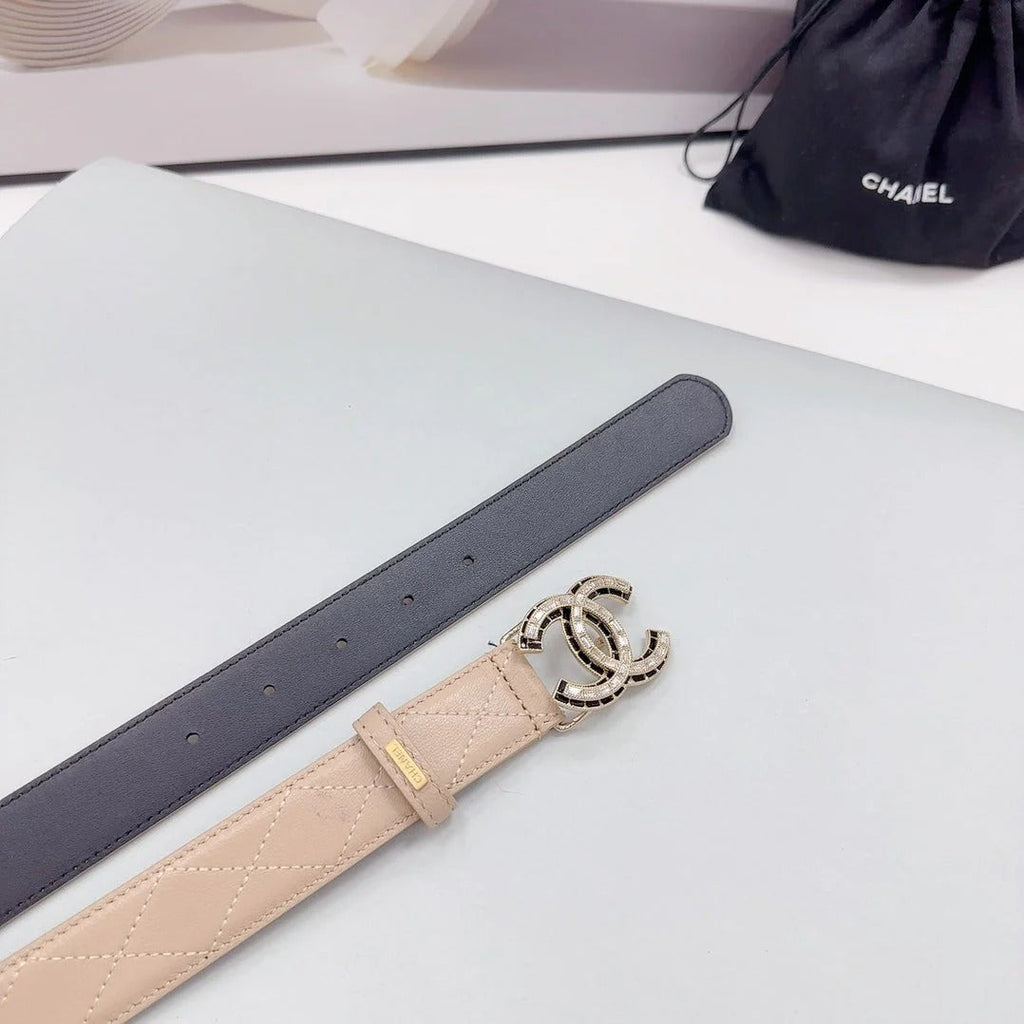CC 30MM BELT IN BEIGE CREAM EMBROIDERED CALFSKIN METAL HARDWARE