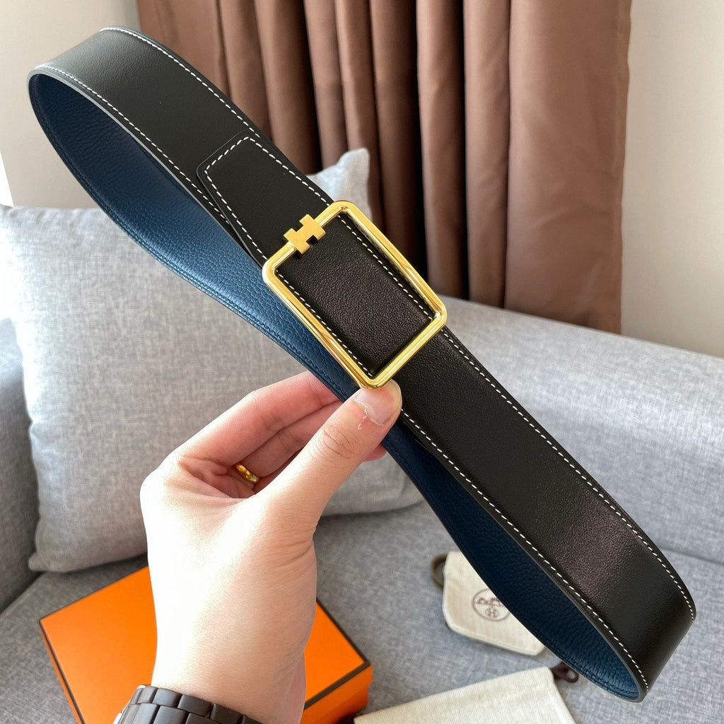 H TUBE BELT 38MM GOLD BUCKLE BLUE BLACK LEATHER