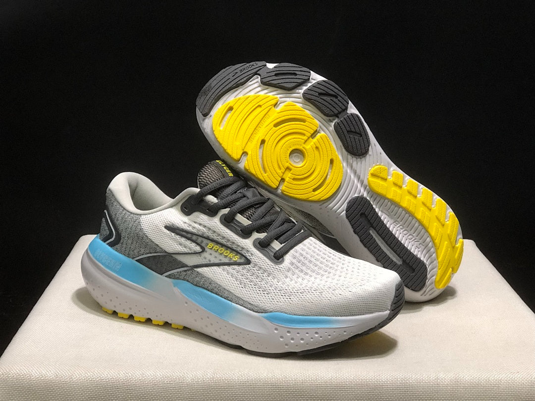 Brooks Glycerin 21 Neutral Road Running Shoes White Grey Blue Yellow