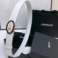 CC 30MM BELT IN WHITE SMOOTH CALFSKIN WHITE MIX BLACK METAL HARDWARE
