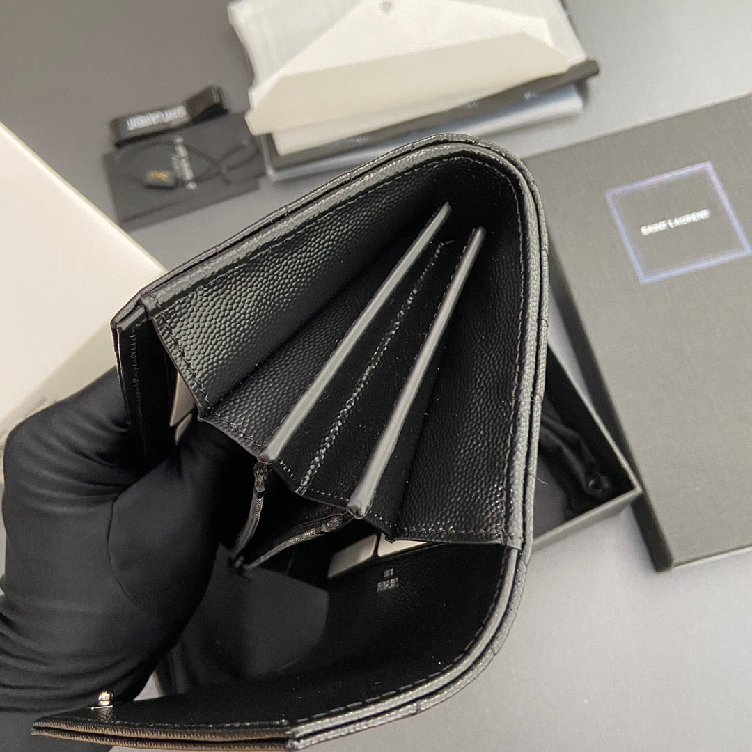 Saint Laurent Cassandre Matelasse Large Flap Wallet 19cm Black Leather