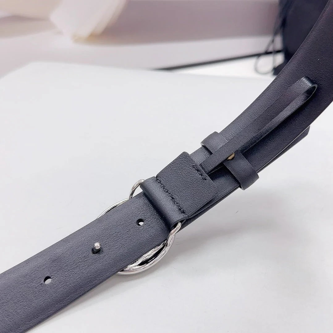 CC 30MM BELT IN BLACK CALFSKIN SILVER HARDWARE ATTACH PEARLS