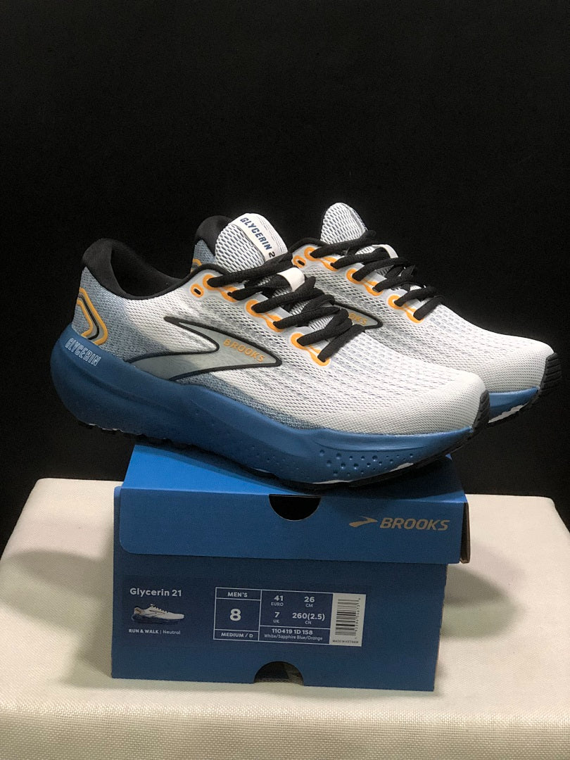 Brooks Glycerin 21 Neutral Road Running Shoes White Blue Gold