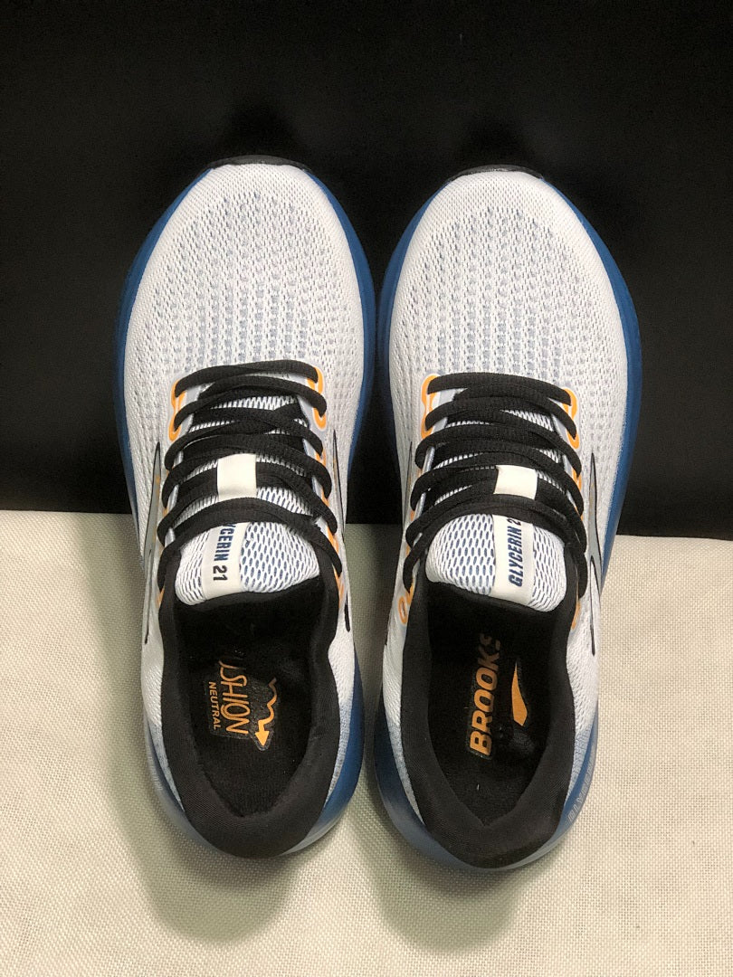 Brooks Glycerin 21 Neutral Road Running Shoes White Blue Gold