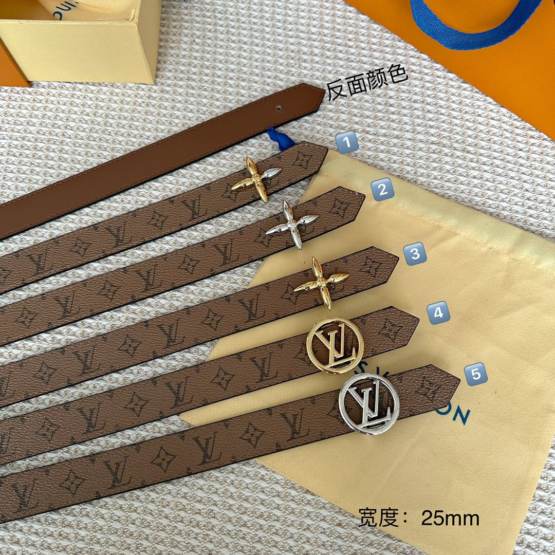 LV CIRCLE 25MM REVERSIBLE BELT MEDIUM BROWN MONOGRAM CALFSKIN GOLD HARDWARE