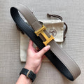 H CONTANCE BELT 38MM BLACK GREY LEATHER