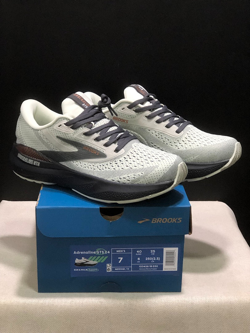 Brooks Adrenaline GTS 24 Support Road Running Shoes Light Grey Dark Navy Copper