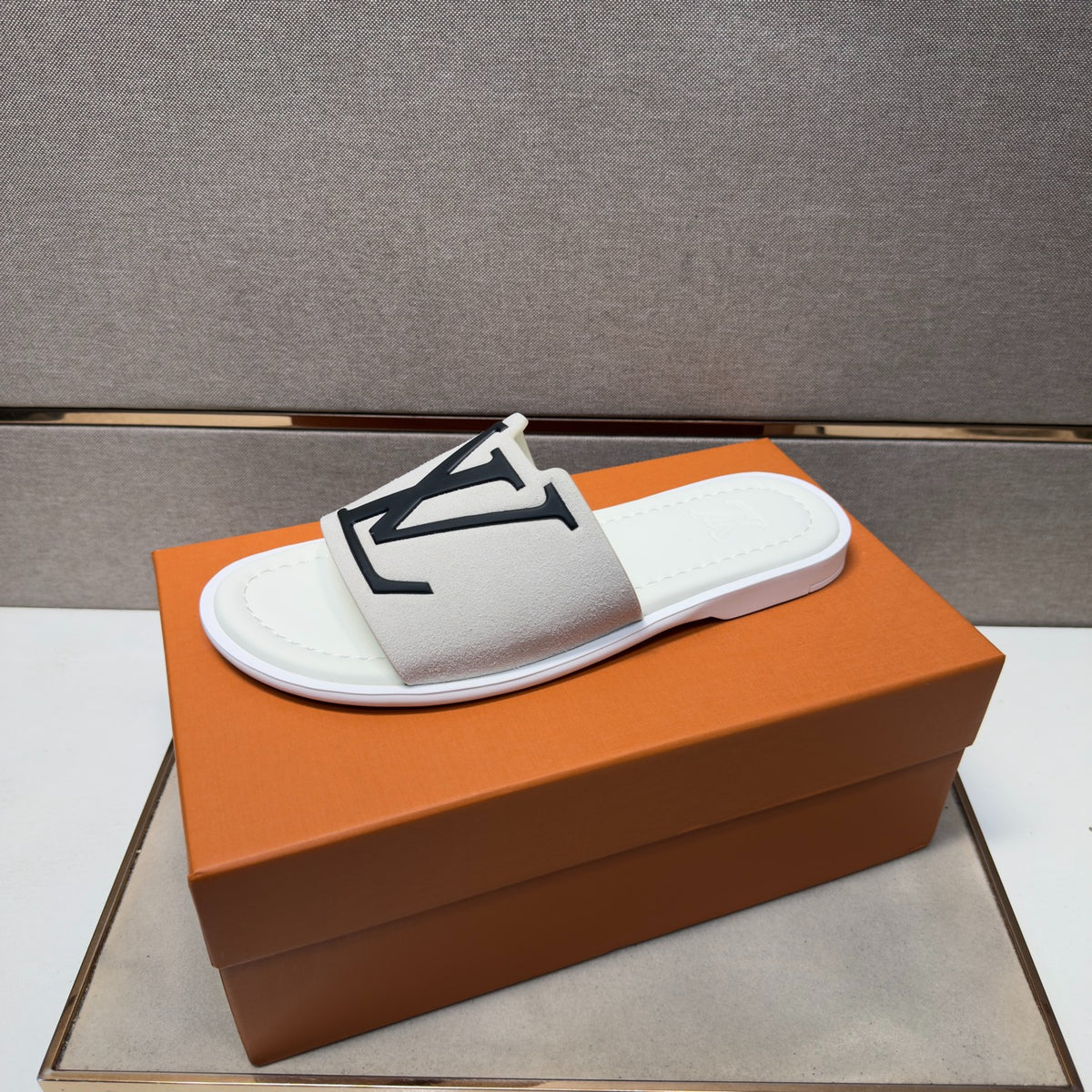 Louis Vuitton Men's White Suede Slide Sandals
