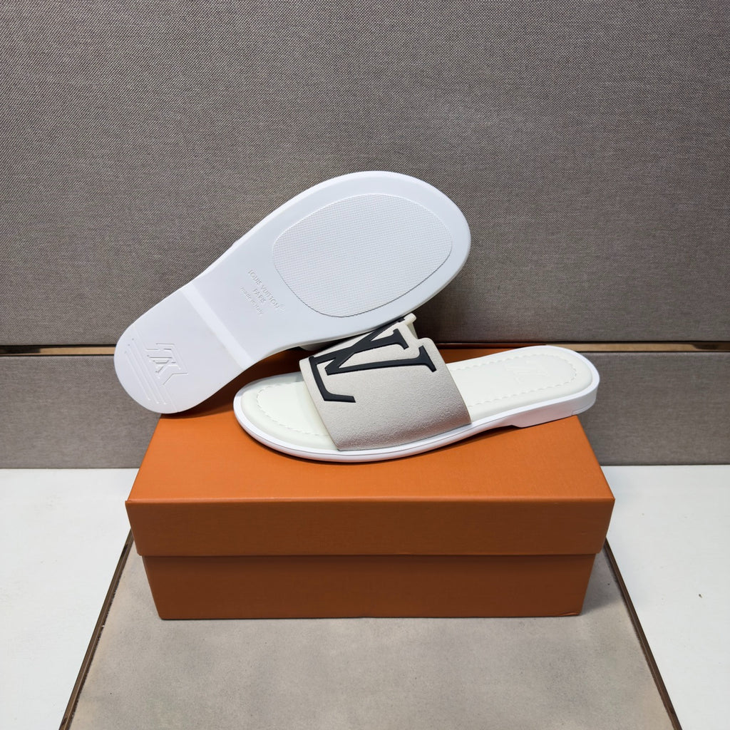 Louis Vuitton Men's White Suede Slide Sandals