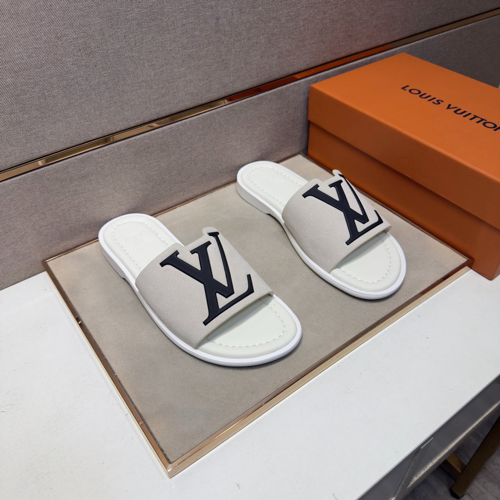 Louis Vuitton Men's White Suede Slide Sandals
