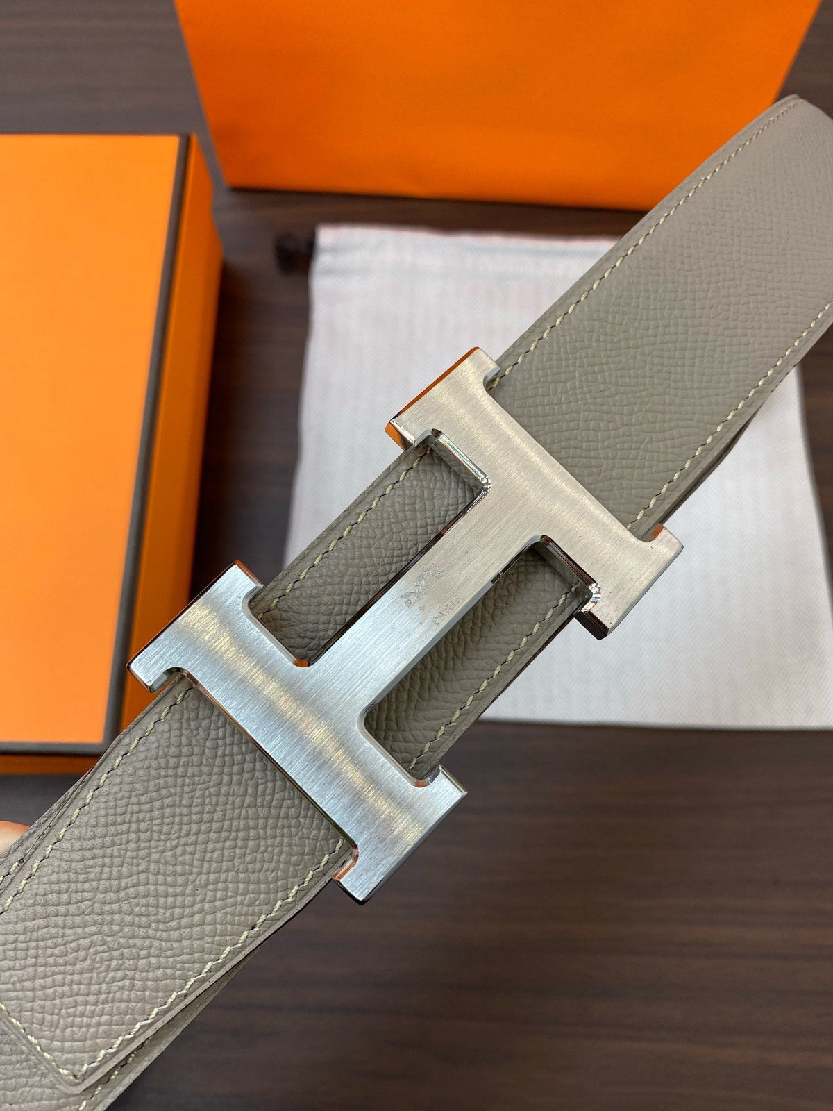 H CONTANCE BELT 38MM SILVER BUCKLE BLACK TAUPE LEATHER
