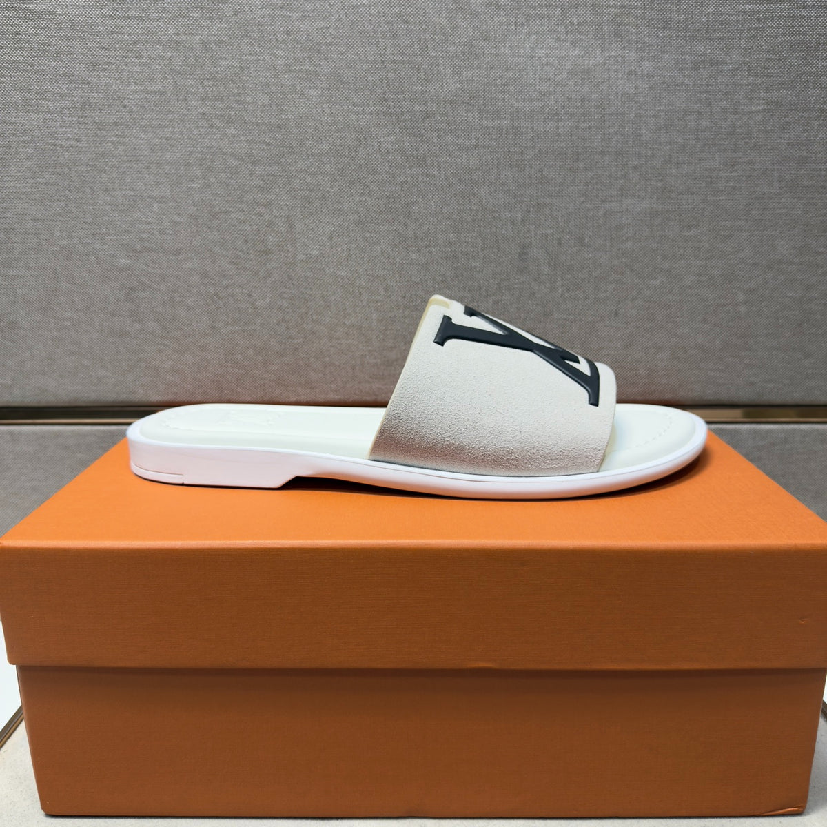 Louis Vuitton Men's White Suede Slide Sandals