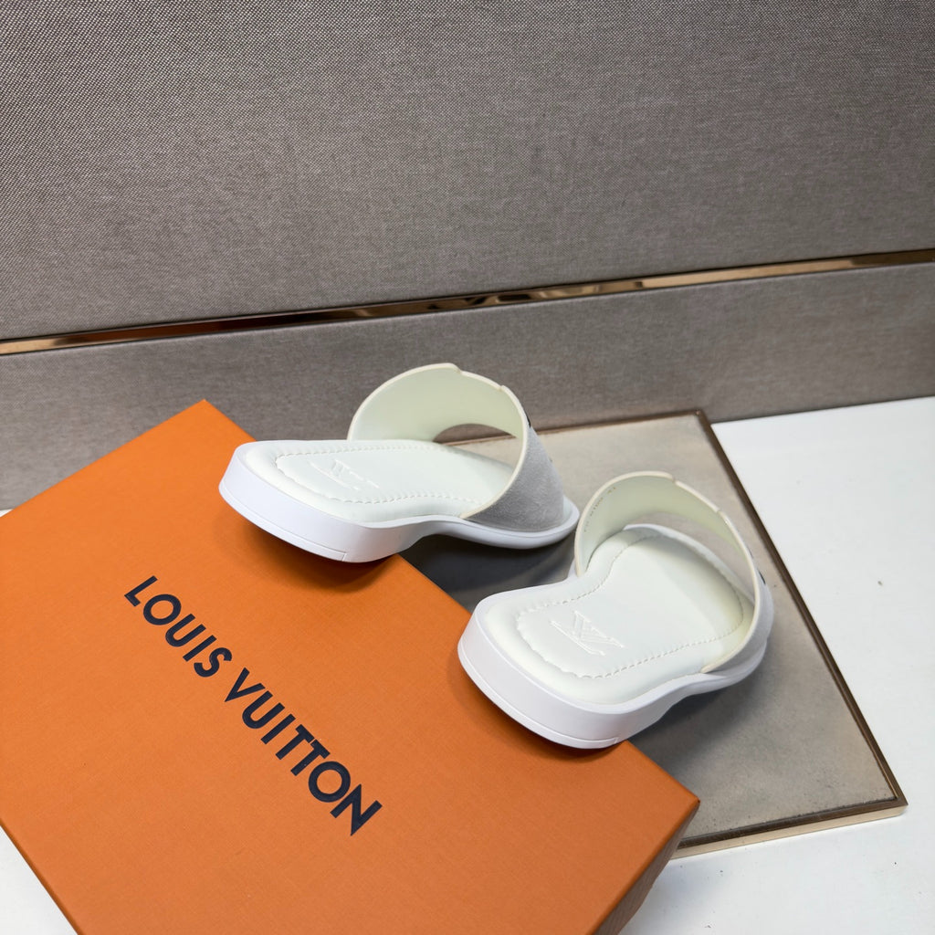 Louis Vuitton Men's White Suede Slide Sandals