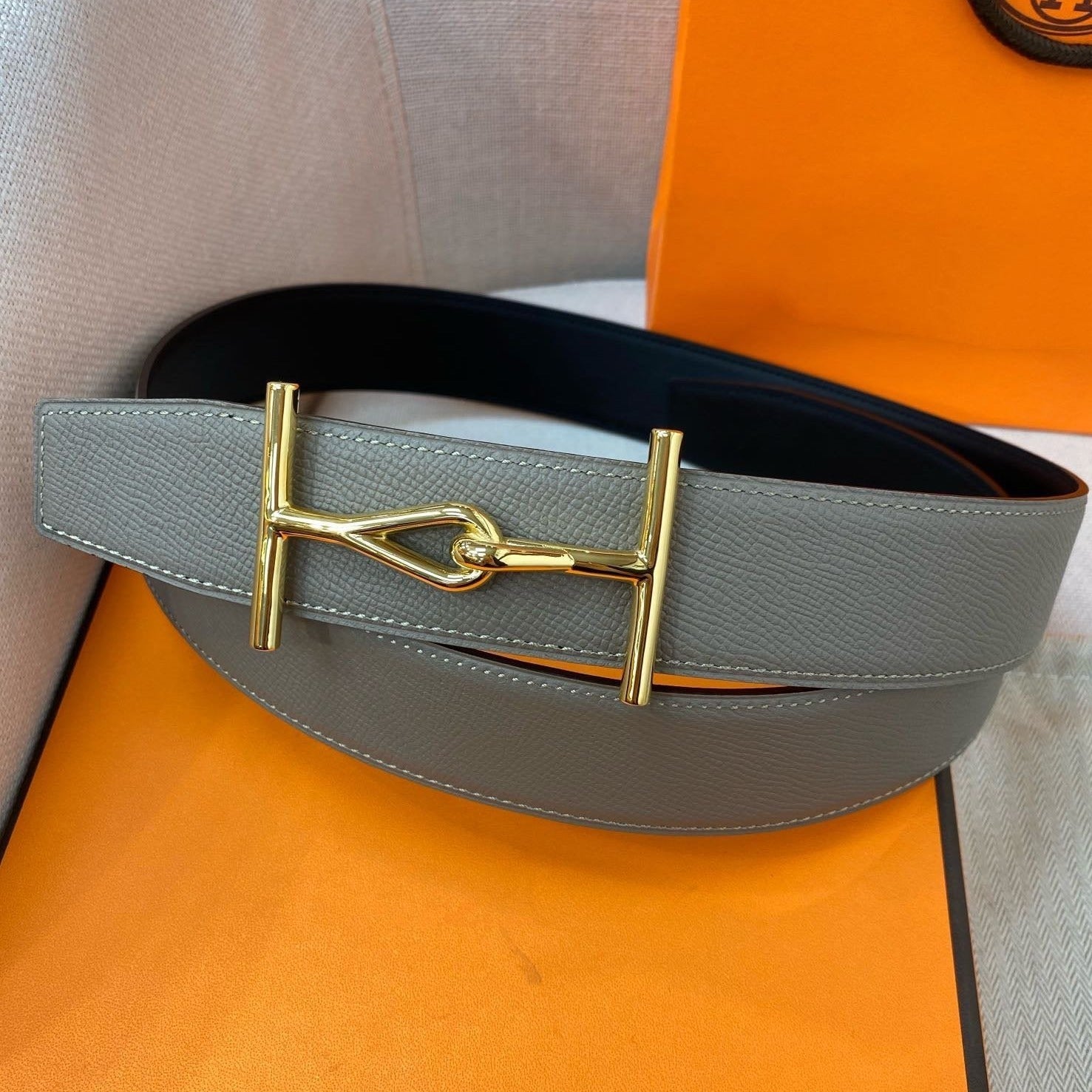 H JUMBO BELT 40MM GOLD BUCKLE BLACK TAUPE  LEATHER