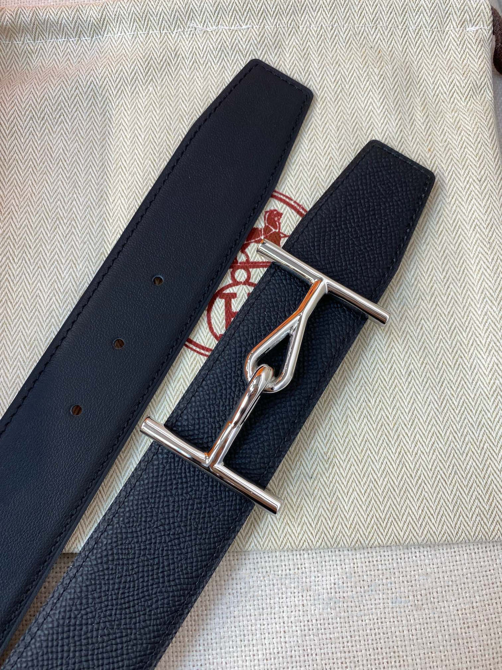 H JUMBO BELT 38MM SILVER BUCKLE  BLACK LEATHER