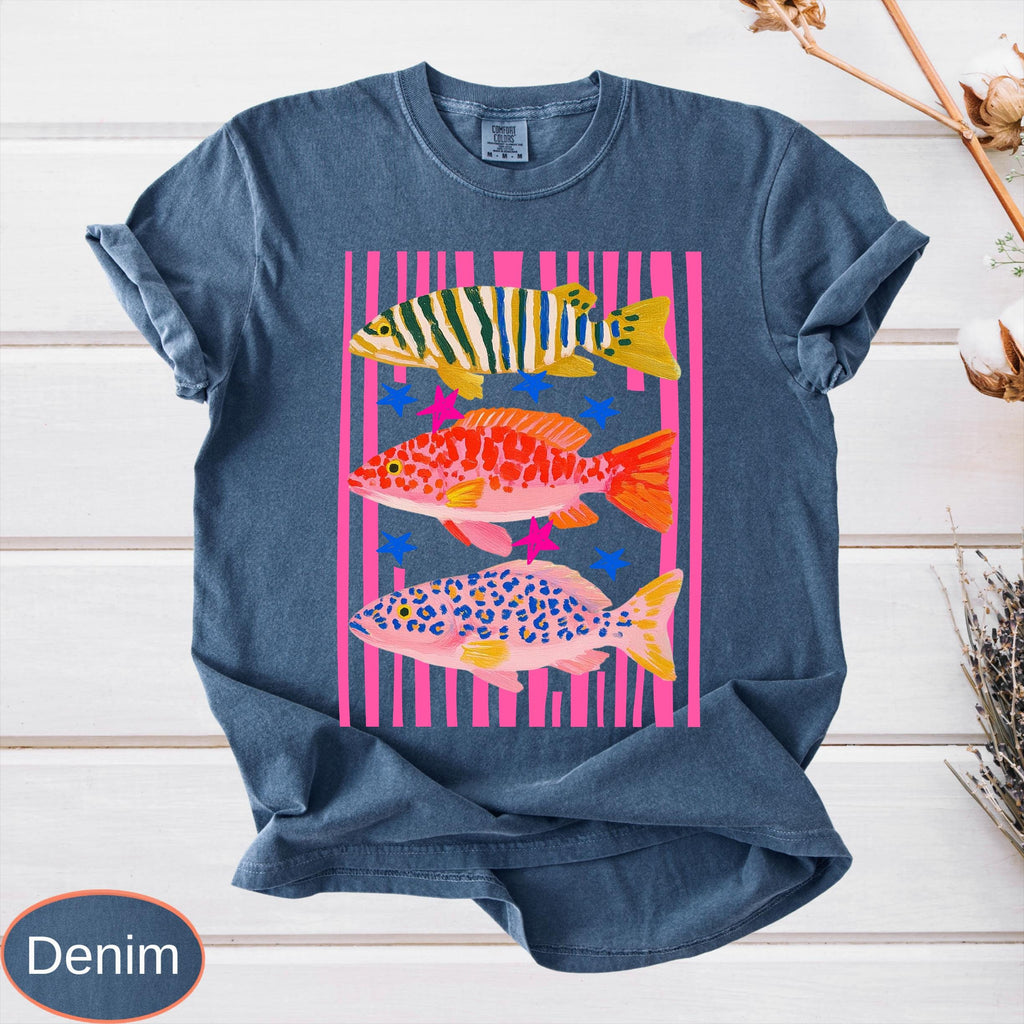 Comfort Colors Preppy Fish Shirt, Summer Vacation Tee, Girls Fishing Tshirt, Beach Vibes
