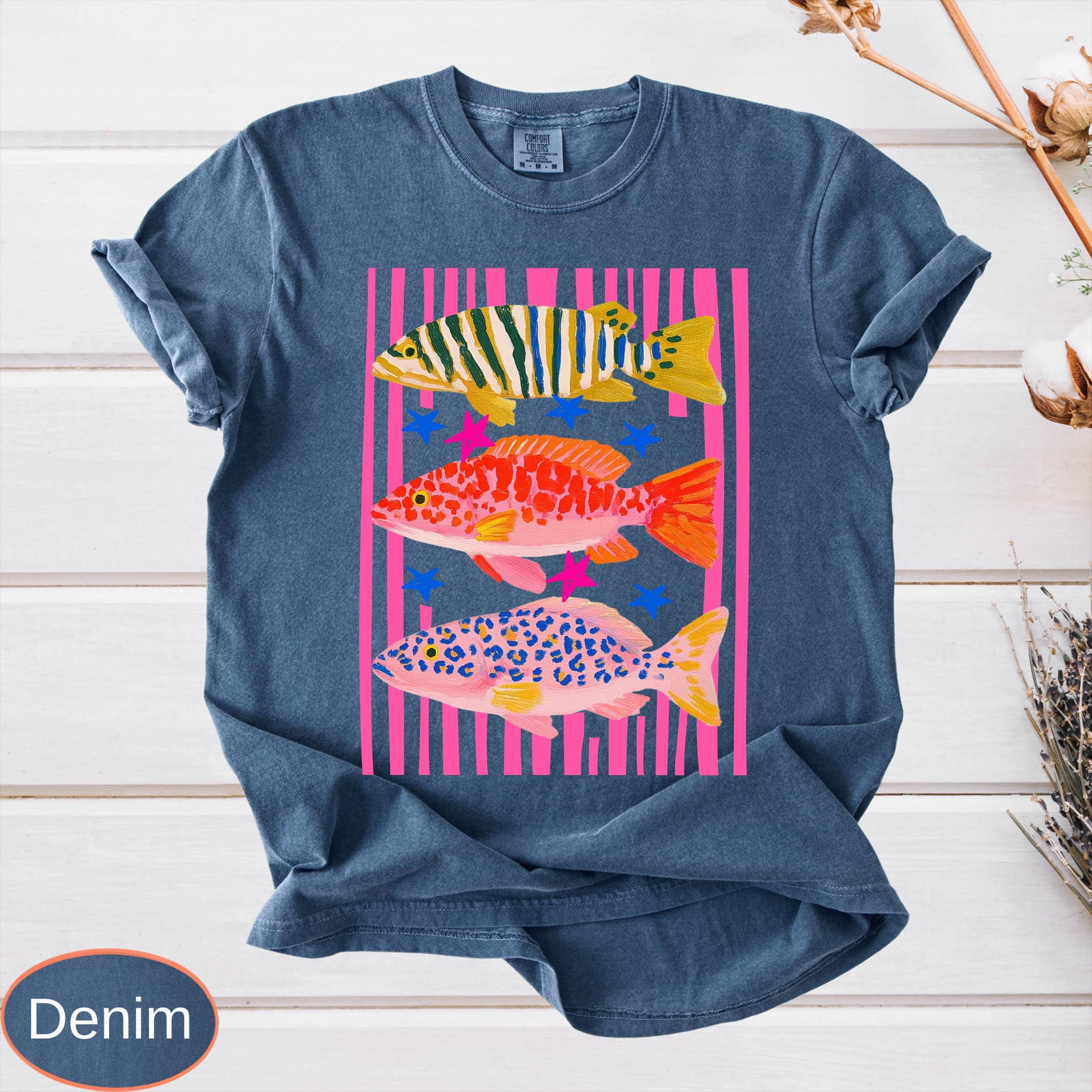 Comfort Colors Preppy Fish Shirt, Summer Vacation Tee, Girls Fishing Tshirt, Beach Vibes