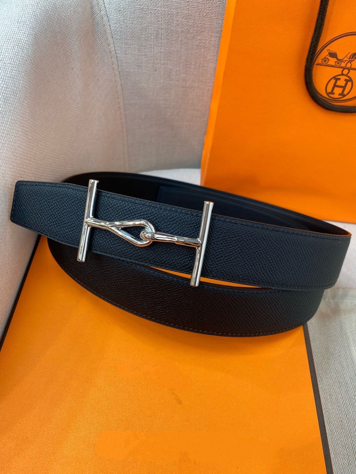 H JUMBO BELT 38MM SILVER BUCKLE  BLACK LEATHER