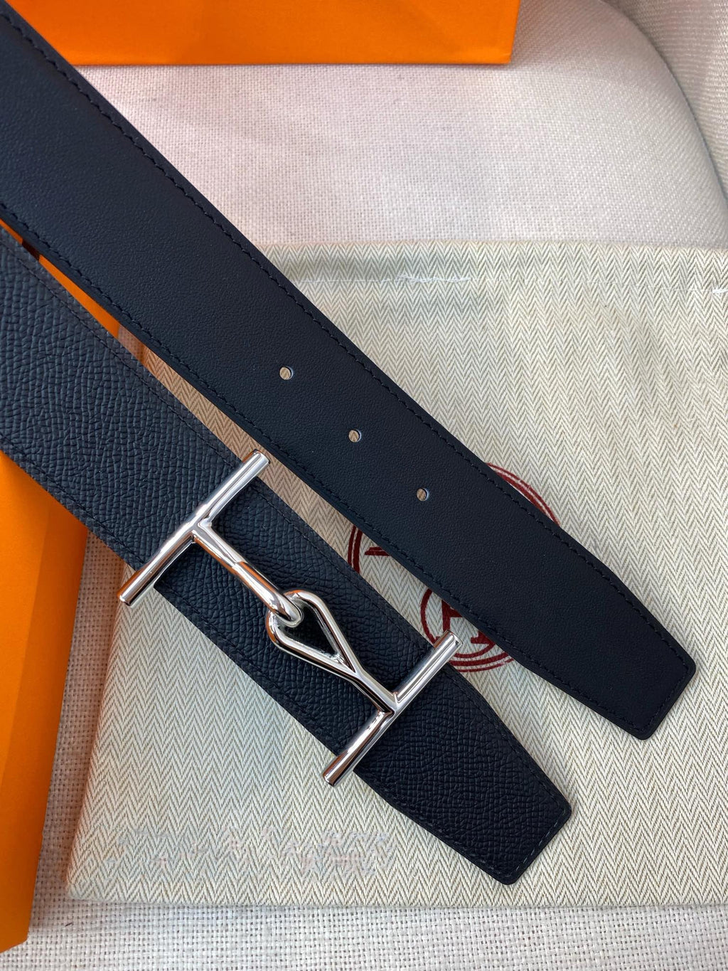H JUMBO BELT 38MM SILVER BUCKLE  BLACK LEATHER
