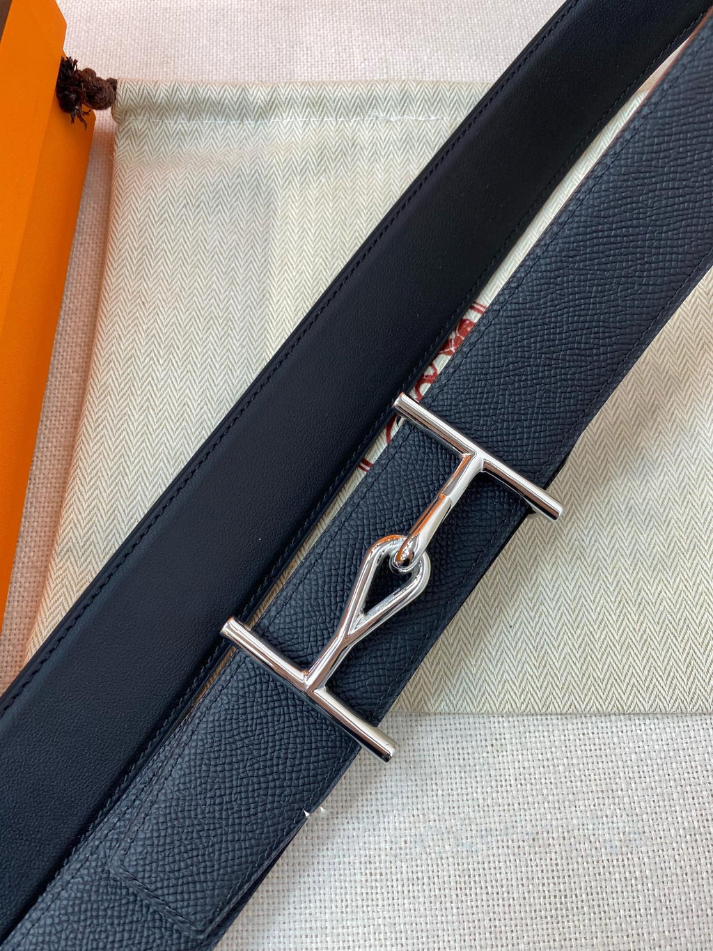 H JUMBO BELT 38MM SILVER BUCKLE  BLACK LEATHER