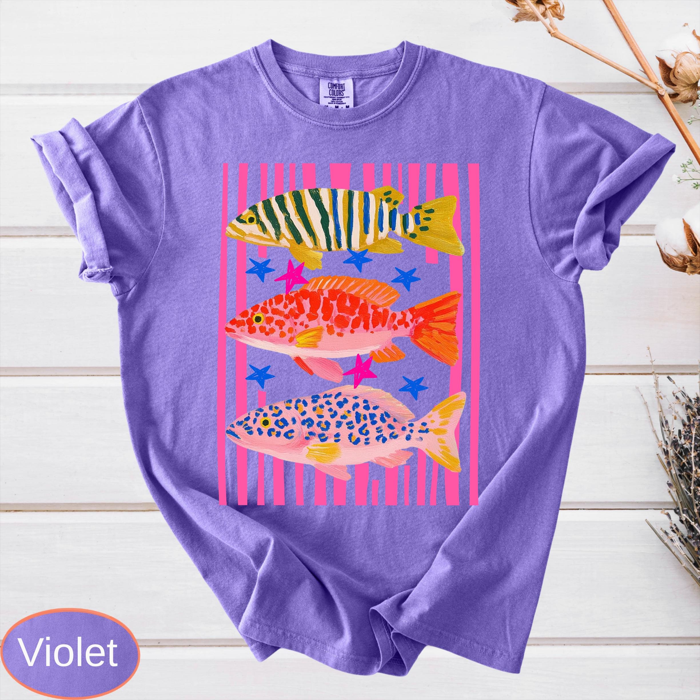 Comfort Colors Preppy Fish Shirt, Summer Vacation Tee, Girls Fishing Tshirt, Beach Vibes