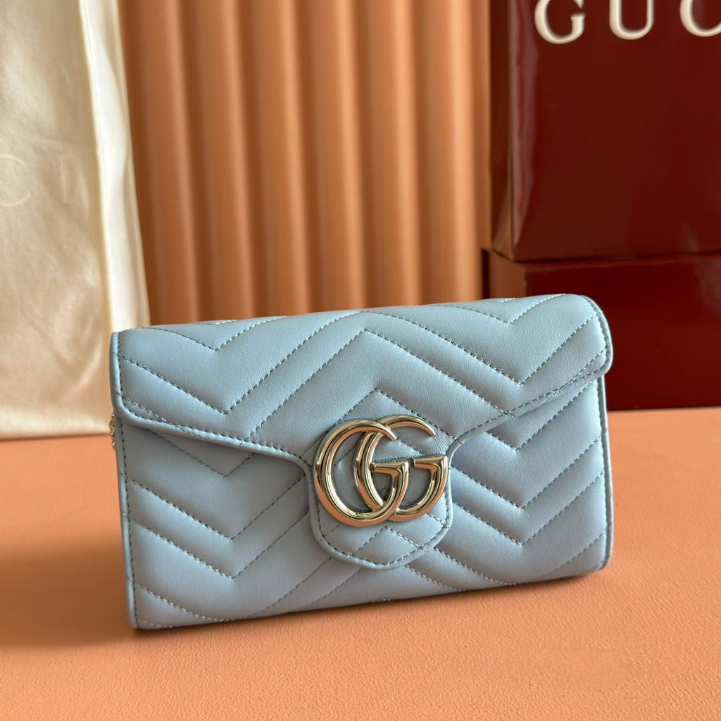 Gucci Marmont Chain Wallet Blue Cowhide 254970