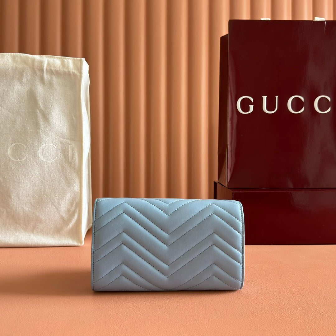 Gucci Marmont Chain Wallet Blue Cowhide 254970
