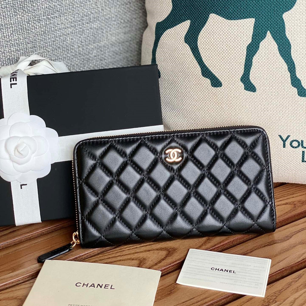 CC Zippy Long Wallet 19.5cm Black Sheepskin GHW 223941
