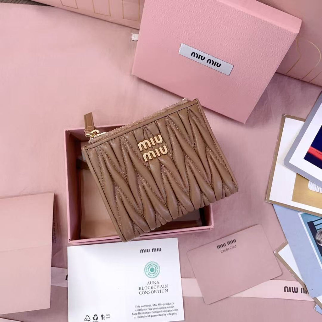 Caramel Small Wallet In Matelassé Nappa Leather