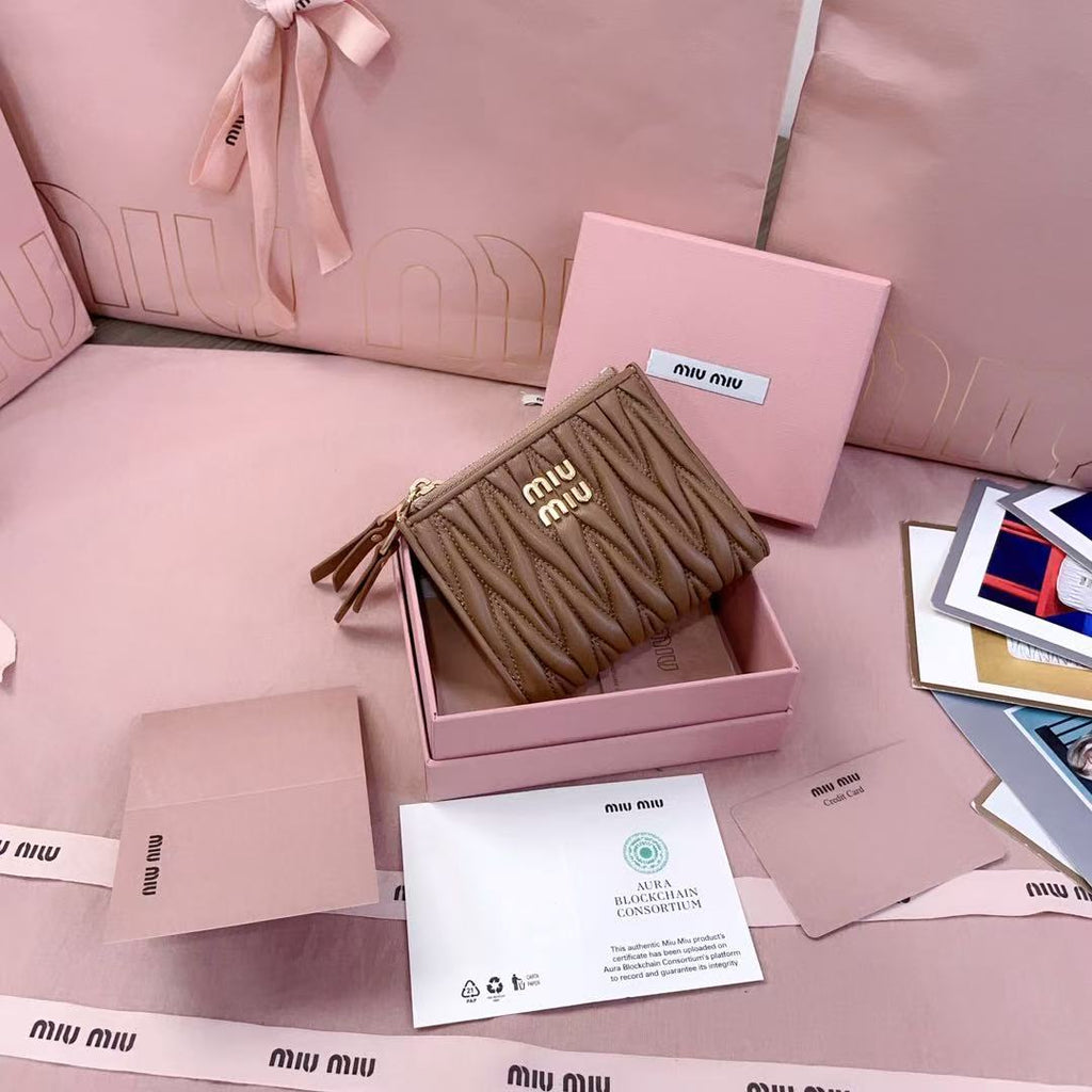 Caramel Small Wallet In Matelassé Nappa Leather