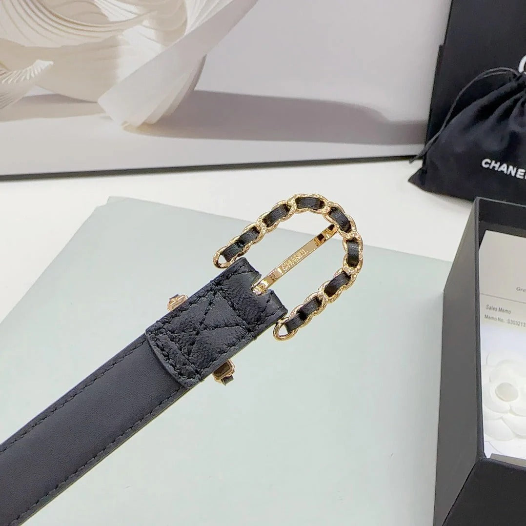 CC BELT 20 MM IN BLACK CALFSKIN GOLD HARDWARE