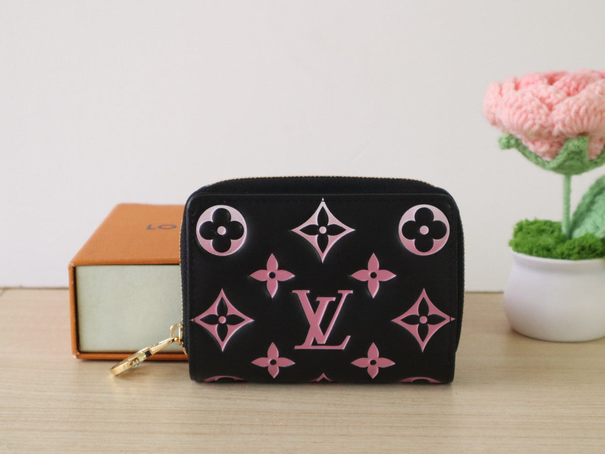 LV x TM Lou Wallet 11.5cm Black Pink Monogram Embossed Lambskin GHW