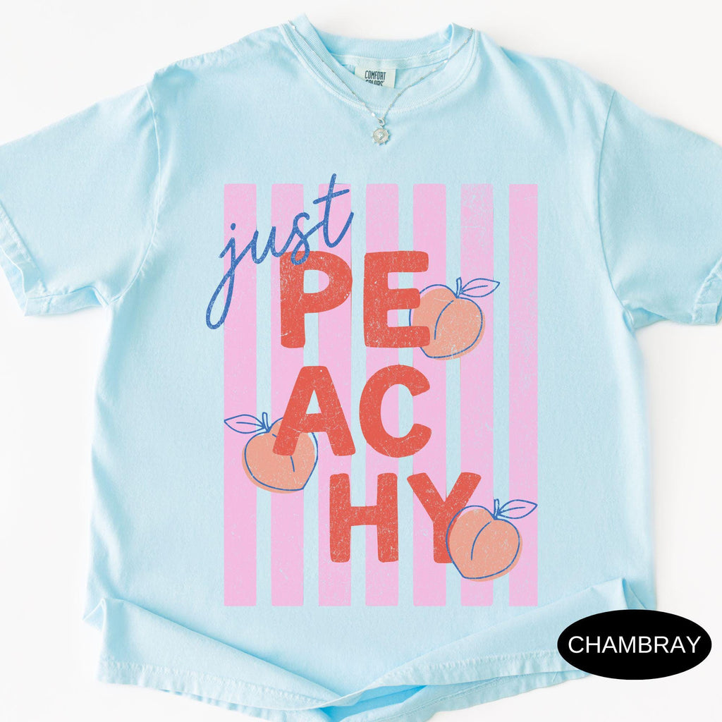 Just Peachy Shirt Comfort Colors Tee Summer Fruit Tshirt Food Pun T Shirt Retro Graphic Tee Peach Graphic Tee Summer T-Shirt