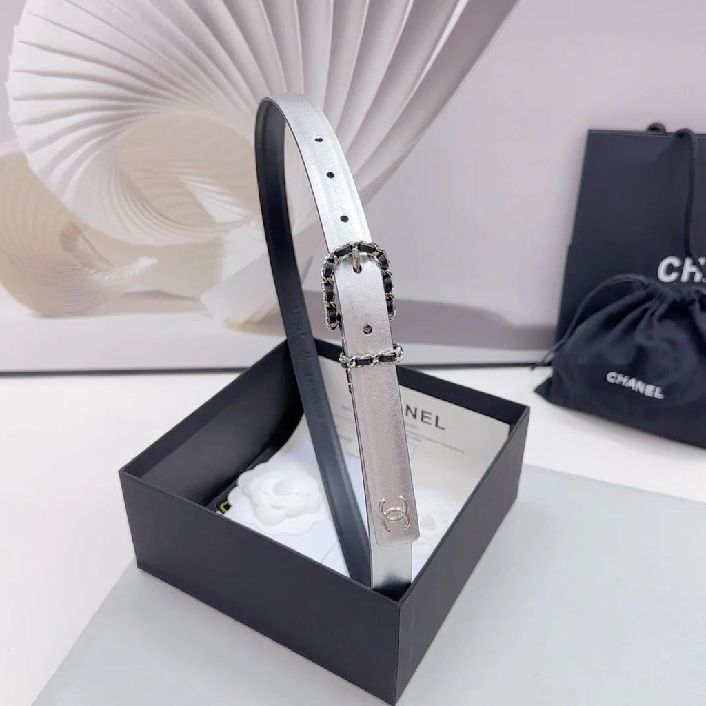 CC BELT 20 MM IN SILVER MIX BLACK CALFSKIN SILVER HARDWARE