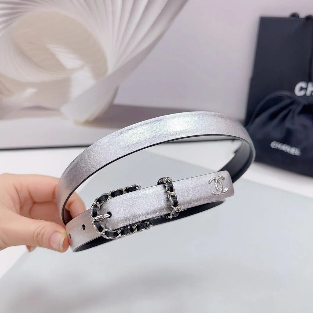 CC BELT 20 MM IN SILVER MIX BLACK CALFSKIN SILVER HARDWARE