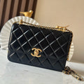 CC Wallet With Strap 22cm Black Quited Lambskin 286330