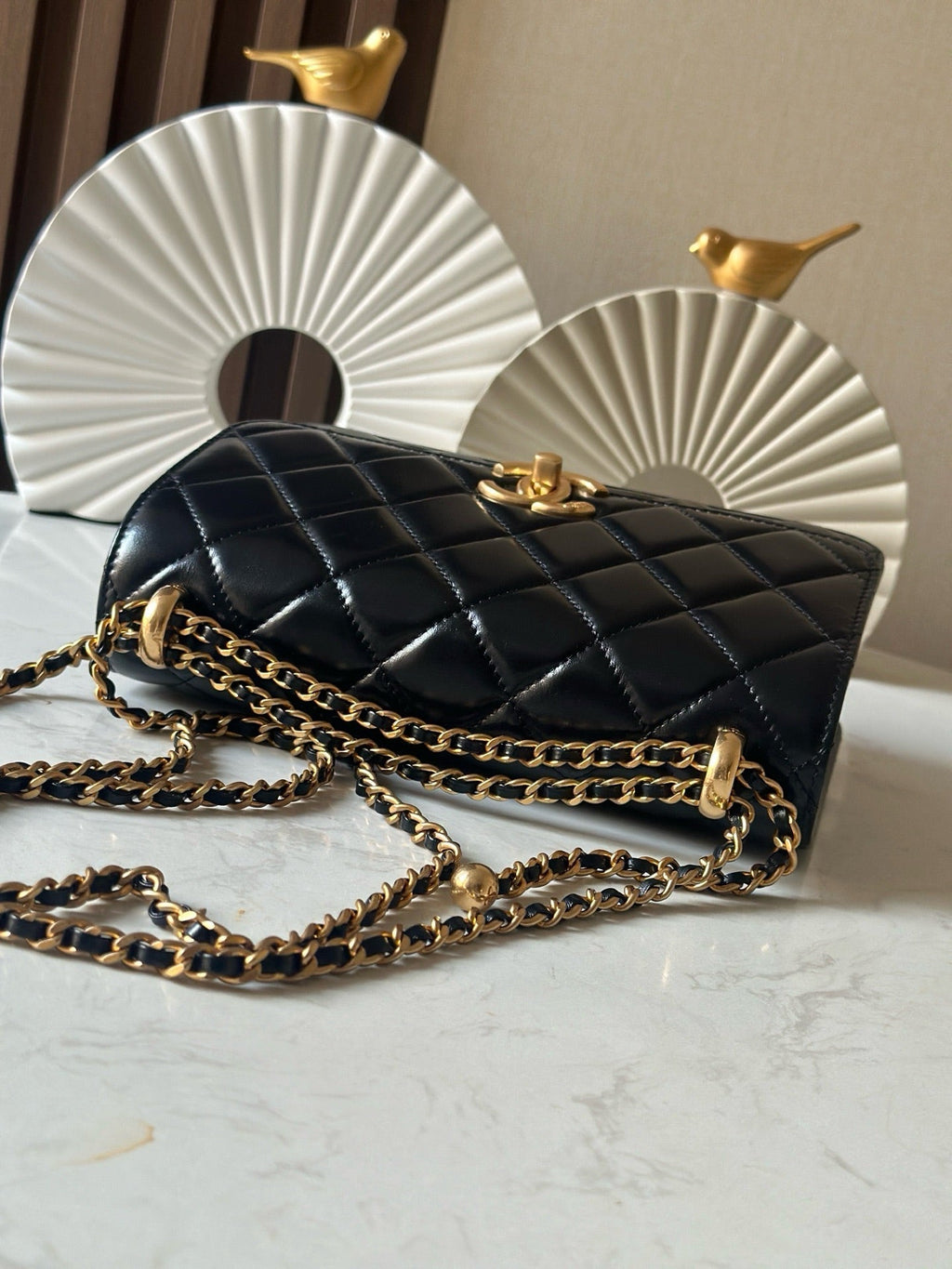 CC Wallet With Strap 22cm Black Quited Lambskin 286330