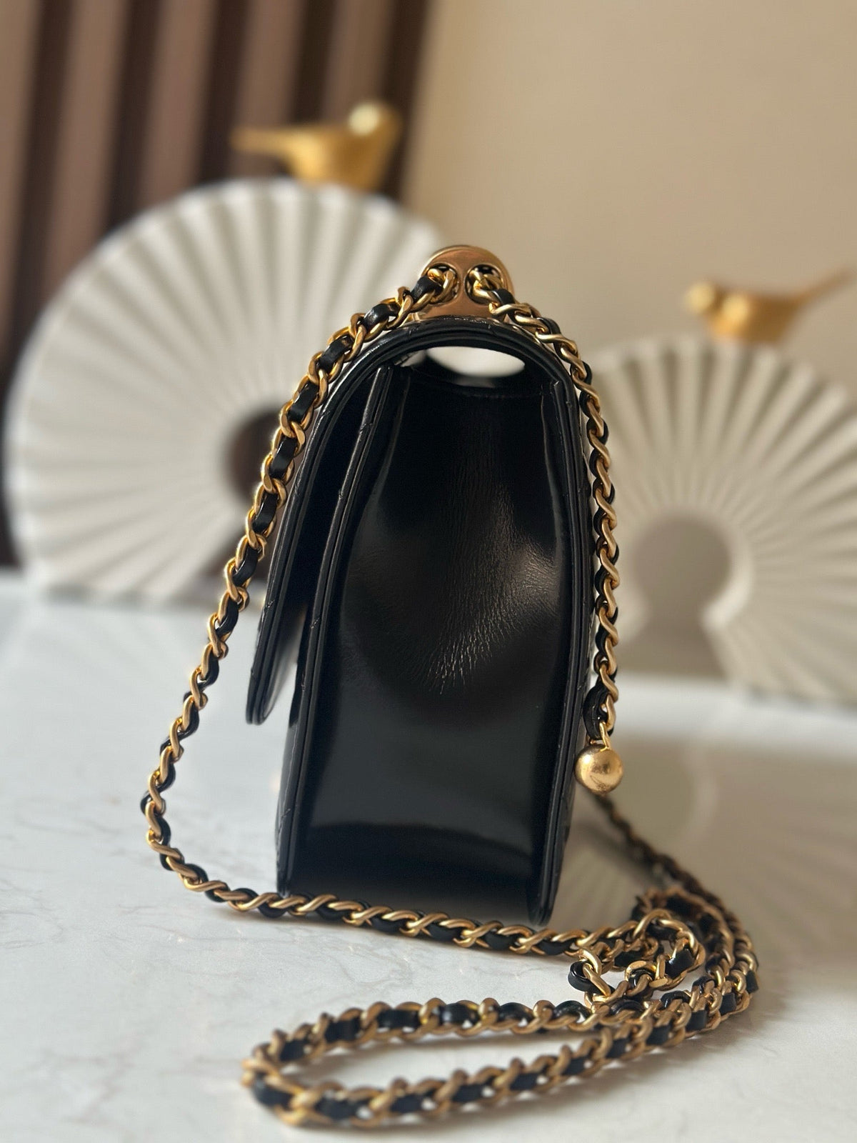 CC Wallet With Strap 22cm Black Quited Lambskin 286330