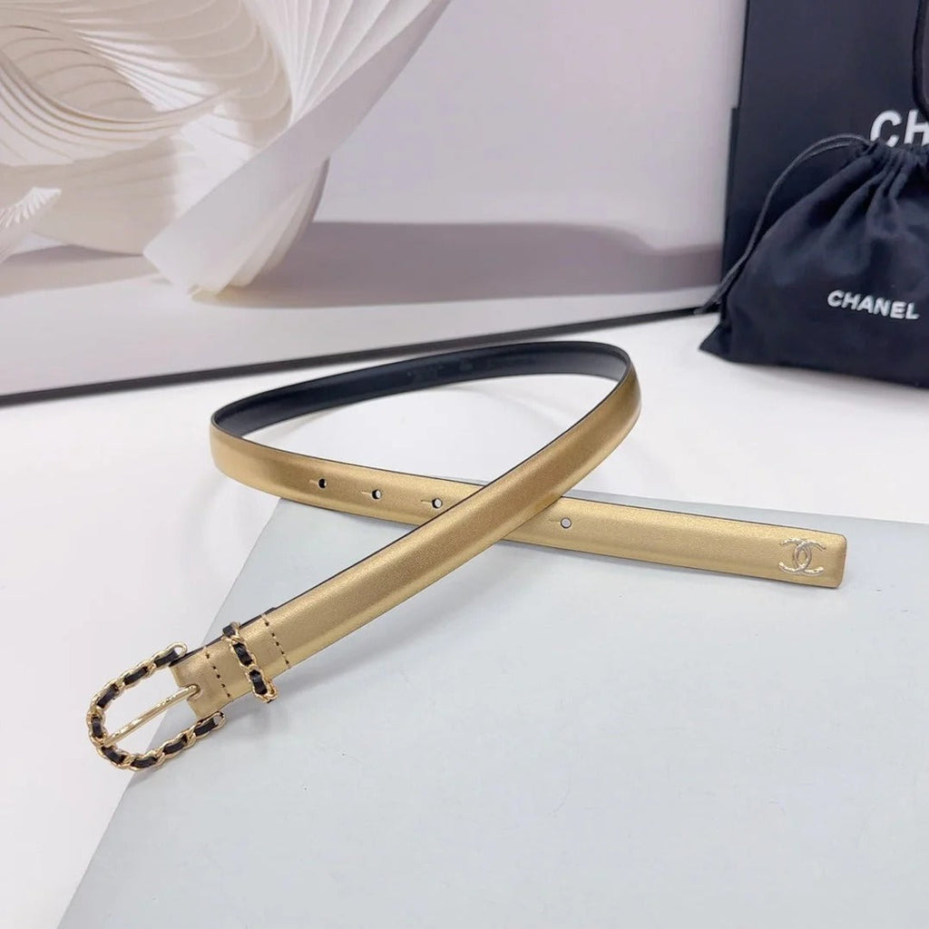 CC BELT 20 MM IN GOLD MIX BLACK CALFSKIN GOLD HARDWARE
