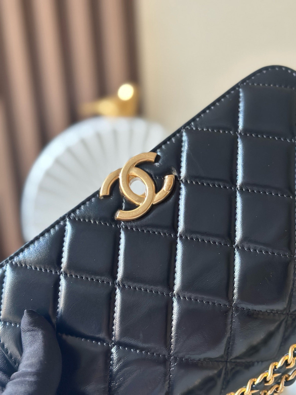 CC Wallet With Strap 22cm Black Quited Lambskin 286330