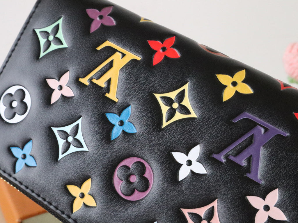 LV × TM Zippy Wallet 19.5cm Multicolor Monogram Embossed Lambskin GHW