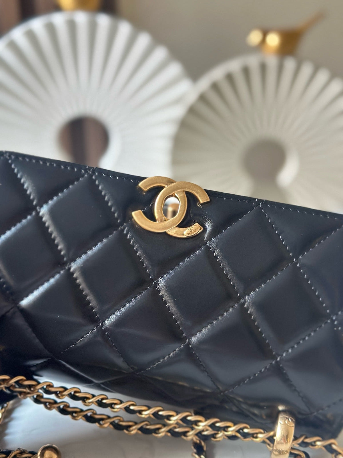 CC Wallet With Strap 19cm Black Quited Lambskin 286331