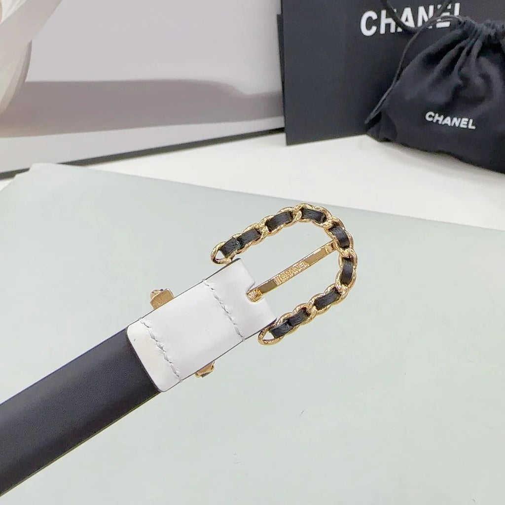 CC BELT 20 MM IN WHITE MIX BLACK CALFSKIN GOLD HARDWARE