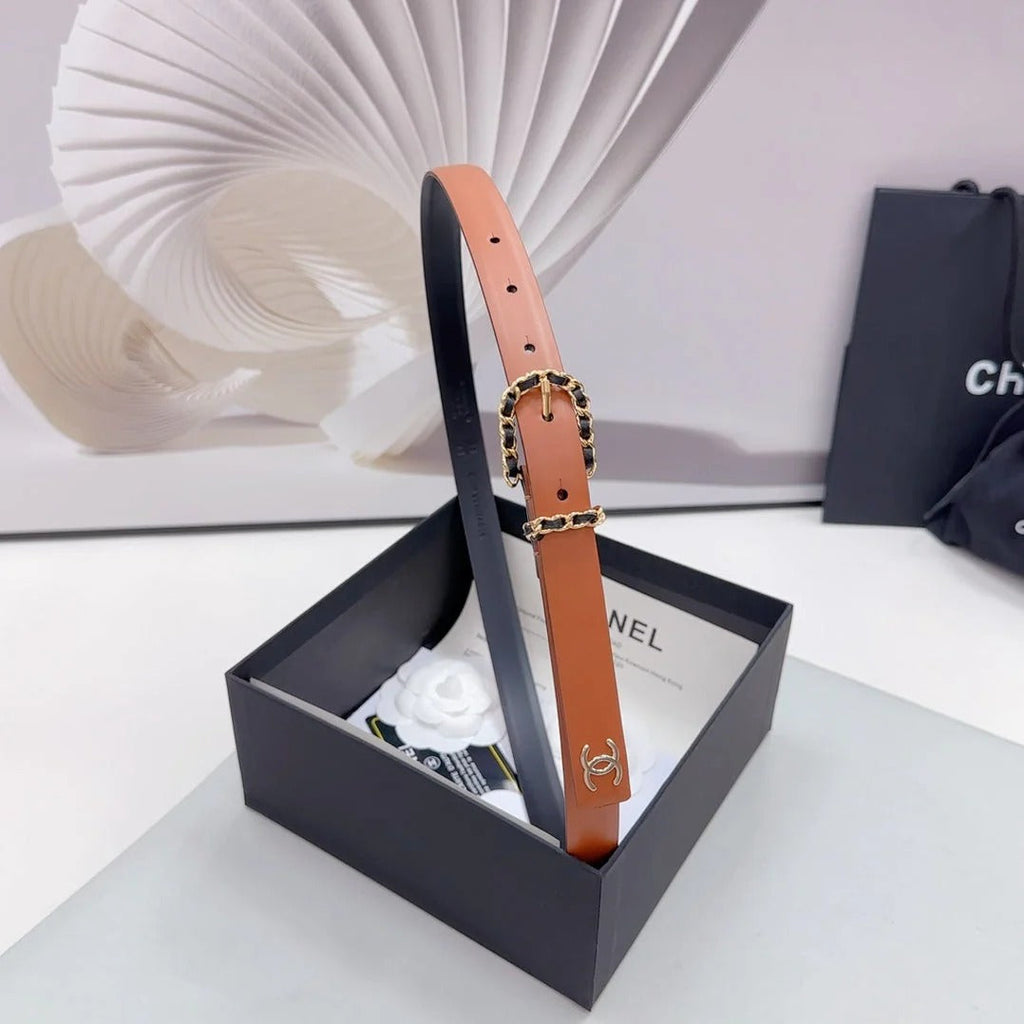 CC BELT 20 MM IN BRONZE BROWN MIX BLACK CALFSKIN GOLD HARDWARE